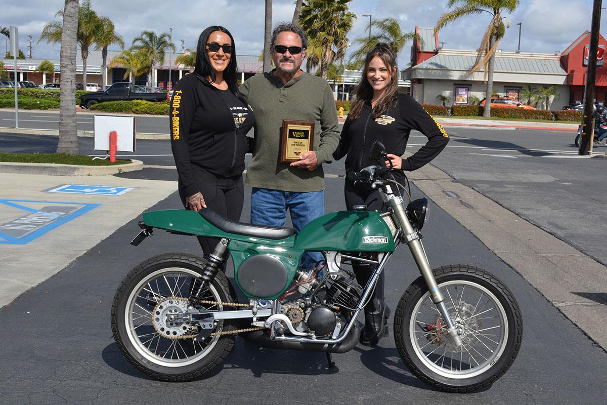 Angelo Taferella of Huntington Beach with his 1972 Rickman Yamaha IT 200