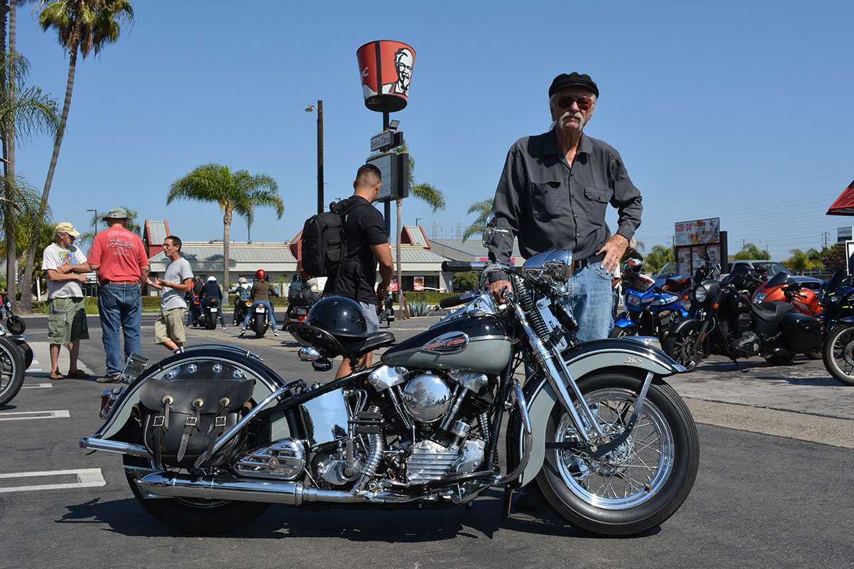 Steve Cook of Bellflower with his 1942 Harley Davidson Deluxe EL