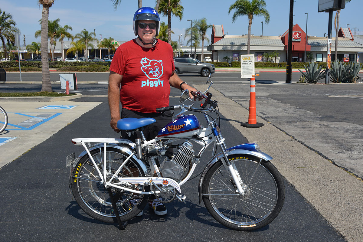 Chuck Popsick of Costa Mesa with his 1952 Schwinn Whizzer