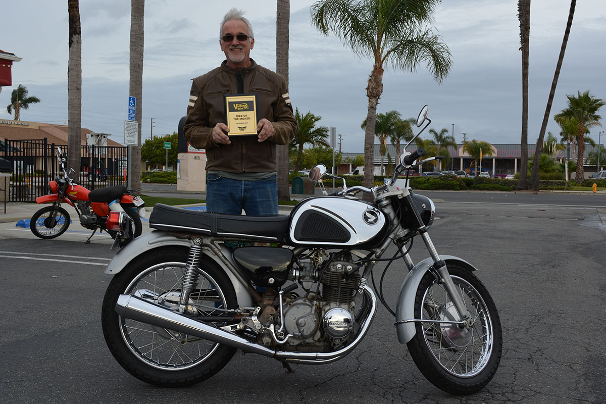 Grant Leppe of Huntington Beach with his 1968 Honda CB77 Super Hawk