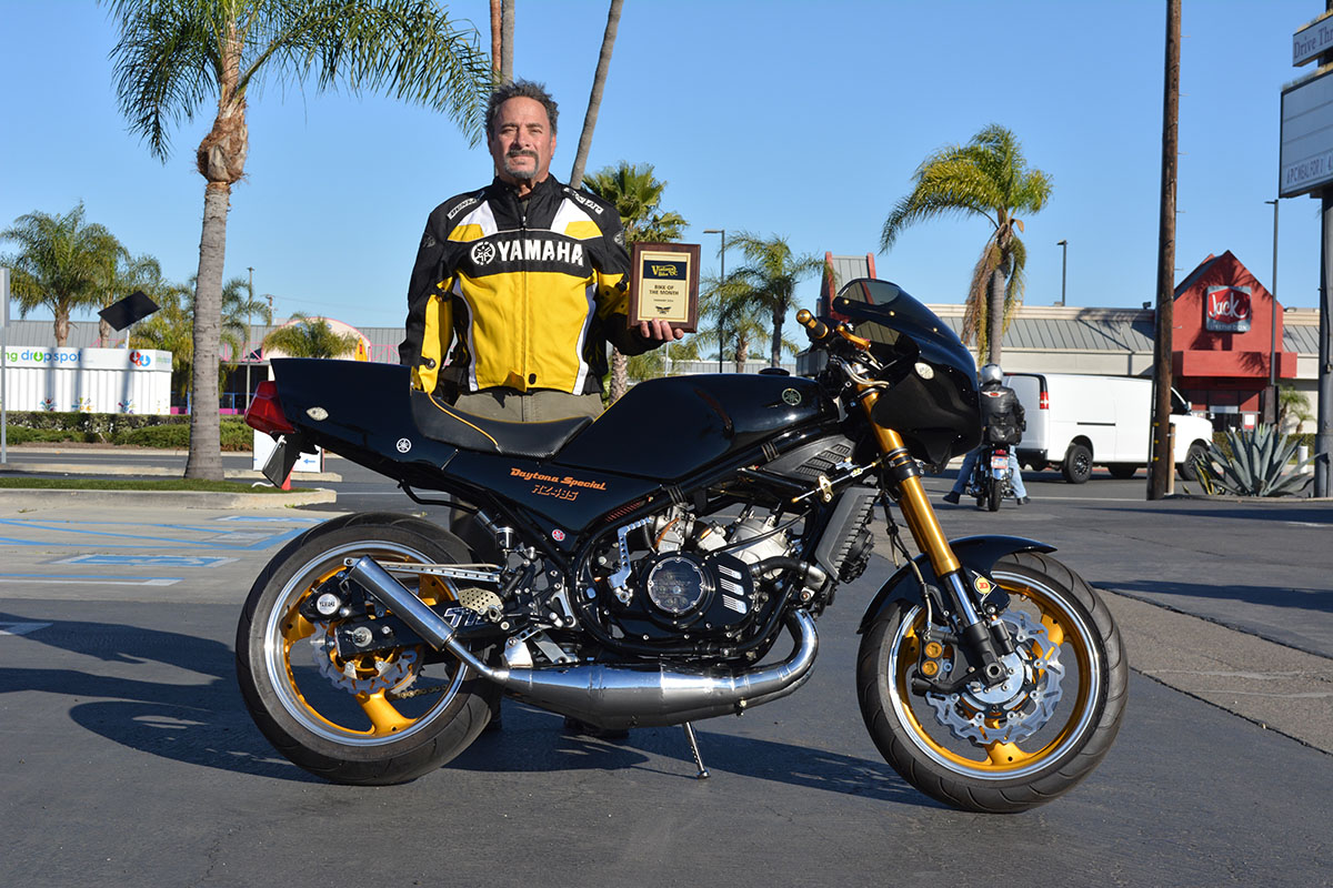 Angelo Tafarella of Huntington Beach with his 1984 Yamaha RZ 485 Custom