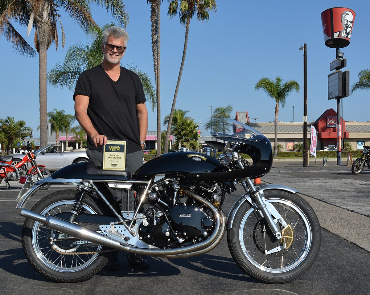 Mark Abrahams of New York City with his 1968 Egli-Vincent
