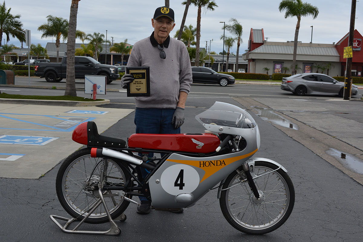 Philippe de Lespinay of Newport Beach with his 1966 Honda RC116