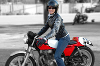 Julie Tomlinson with her 1977 Yamaha XS400 - Photoshop by JEK