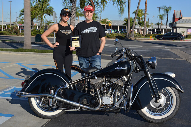 Marc Gallin of Fountain Valley with his 1948 Indian Chief
with Chrystal of Russ Brown Motorcycle Attorneys
