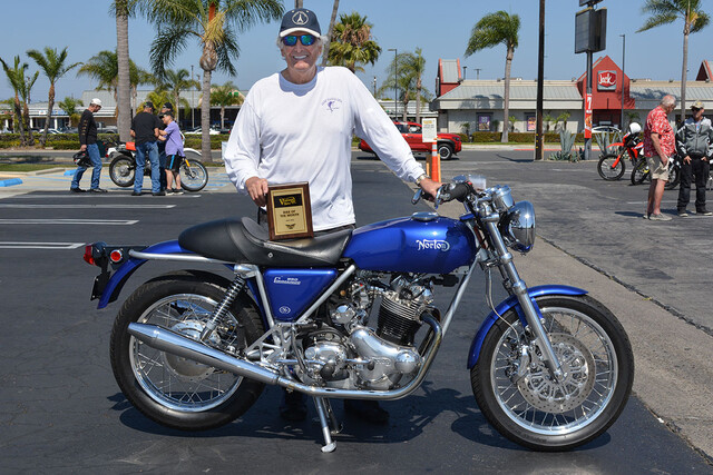 Fred Brown of  Huntington Beach with his
1974 Norton Commando 850