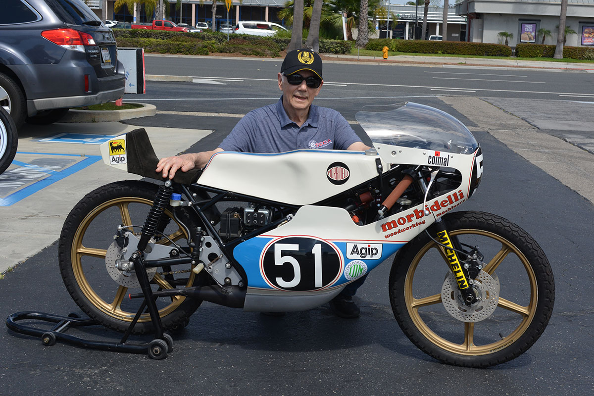 Philippe de Lespinay of Newport Beach with his 1975 Morbidelli Grand Prix Bike