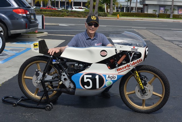 Philippe de Lespinay of Newport Beach with his 1975 Morbidelli Grand Prix Bike
