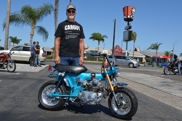 Grant Lappe of Huntington Beach with his
1975 Honda Trail 75 custom with a CB175 engine