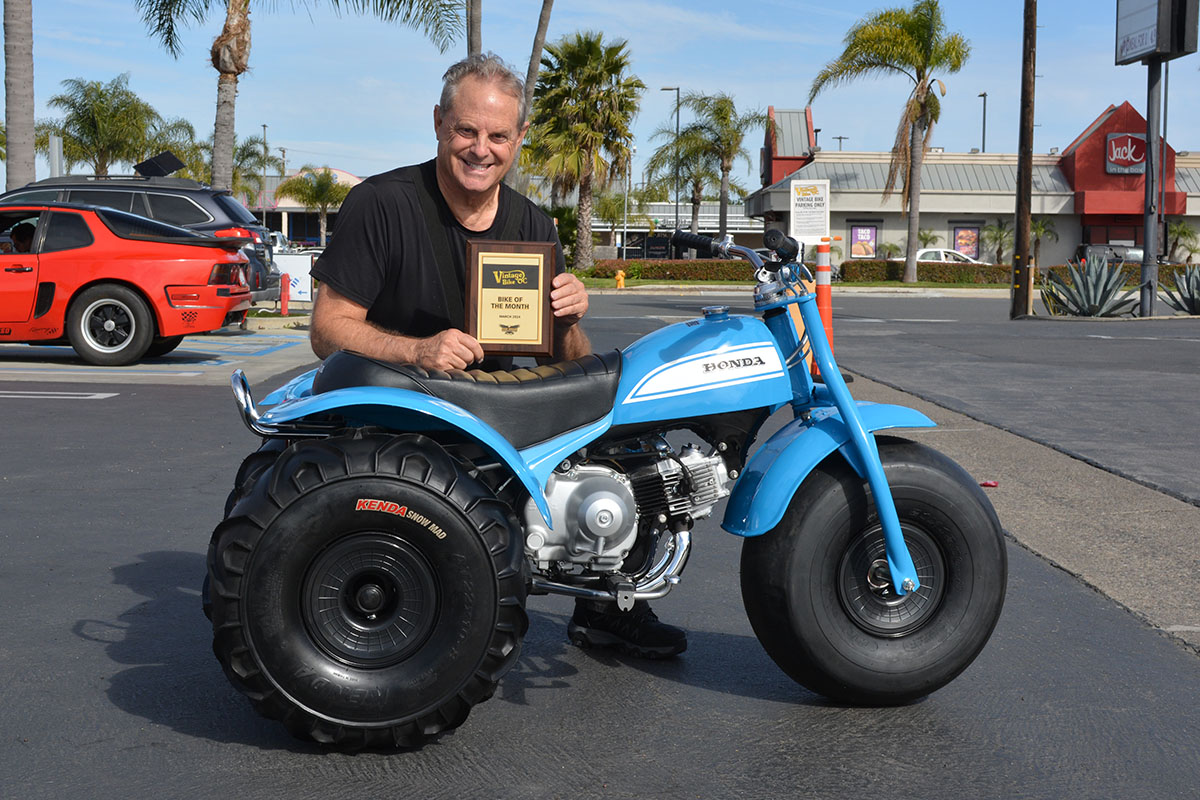 Casey Moir of Costa Mesa with his 1970 Honda US90 Trike