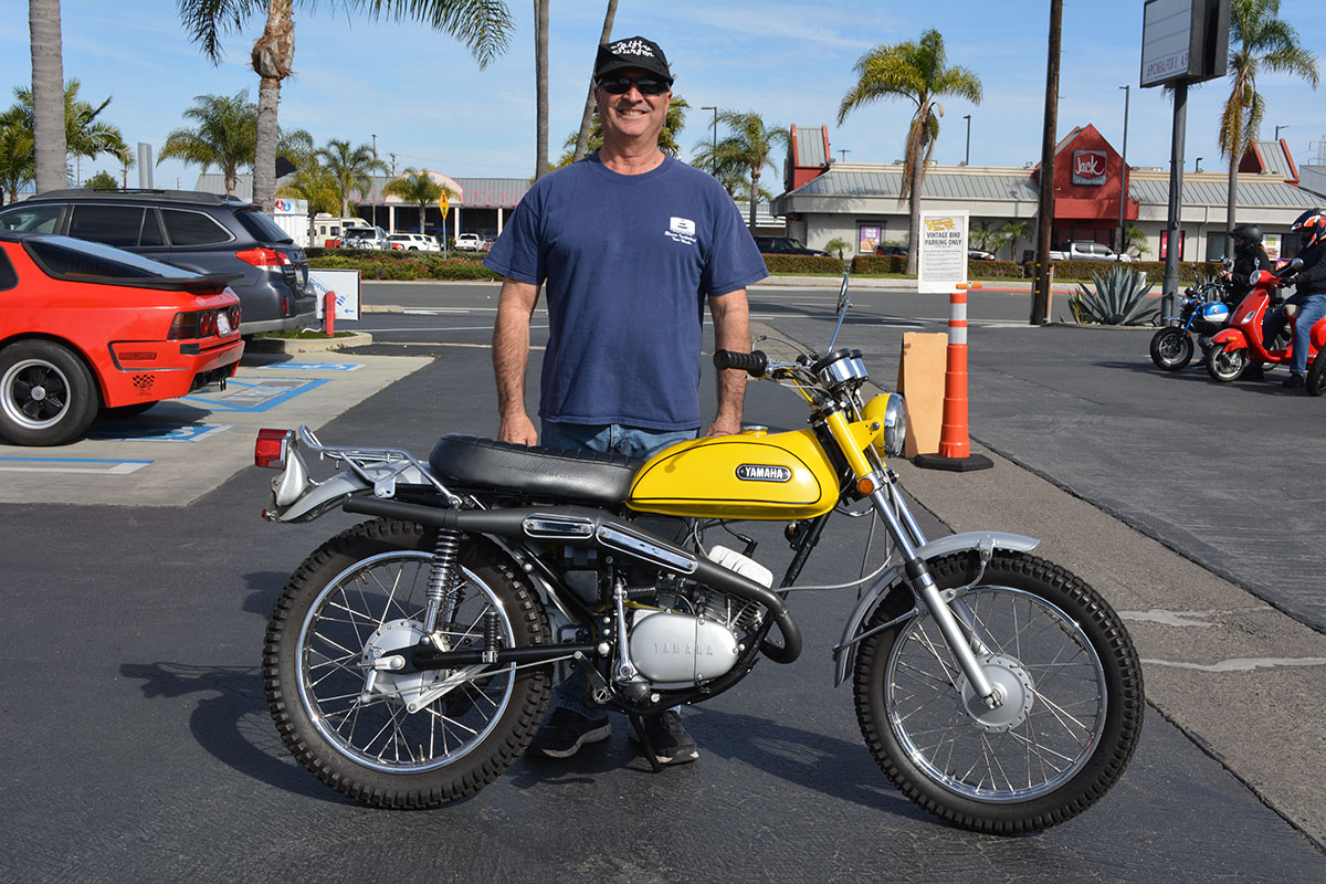 Bill Brewer of Huntington Beach with his 1970 Yamaha AT1