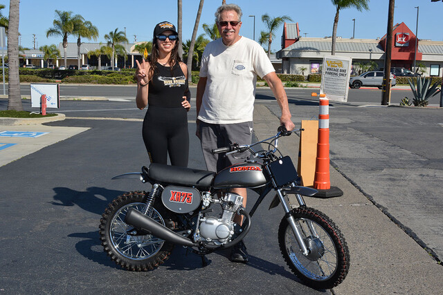 Doug Rickertsen of Huntington Beach with his 1973 Honda XR75 and Chrystal of Russ Brown Motorcycle Attorneys