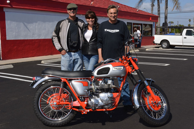 Brian Tinkler, Andrea Gros and John Calicchio the 1972 Triumph T-100C