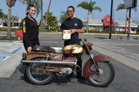 Baird Bergenthal of Midway City with his 1963 Batavus Bilonet along with Vanessa of Russ Brown Motorcycle Attorneys