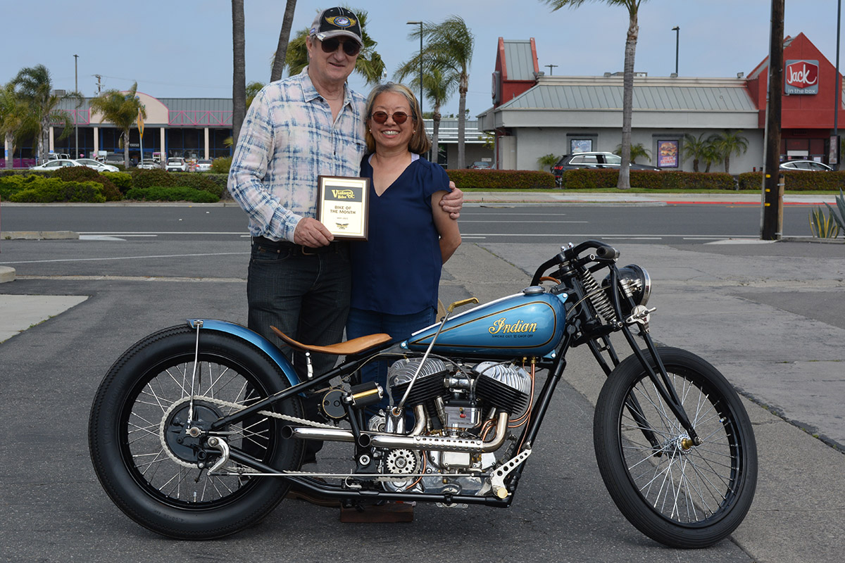 Eugene Garcin & Mary Wong of Hollywood with their 1947 Indian Chief Bobber