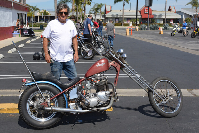 Carl Felix of Costa Mesa with his  1972 Triumph TR6 Chopper