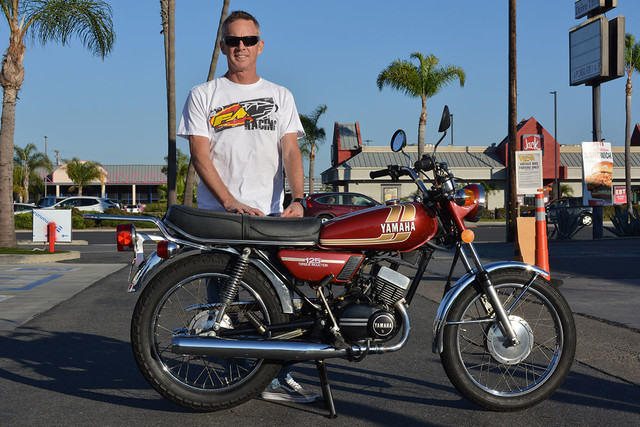 Russ Truex of Huntington Beach with his 1975 Yamaha RD125B