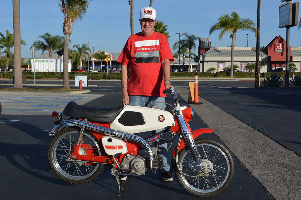 Bill McClennen of Placentia with his 1966 Honda C100 Rally Boss Package