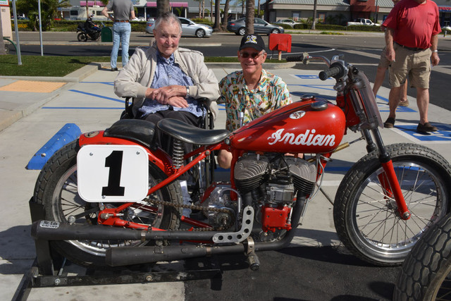 Bob Nichols and his 1940 Indian Sport Scout Flat Track Racer Jim Ottele Rider