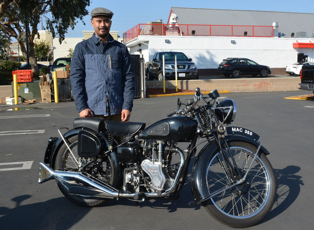 Chris Biley with his 1950 Velocette 350 Mac
