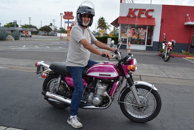 Jeff McCoy with his
1972 Suzuki GT750